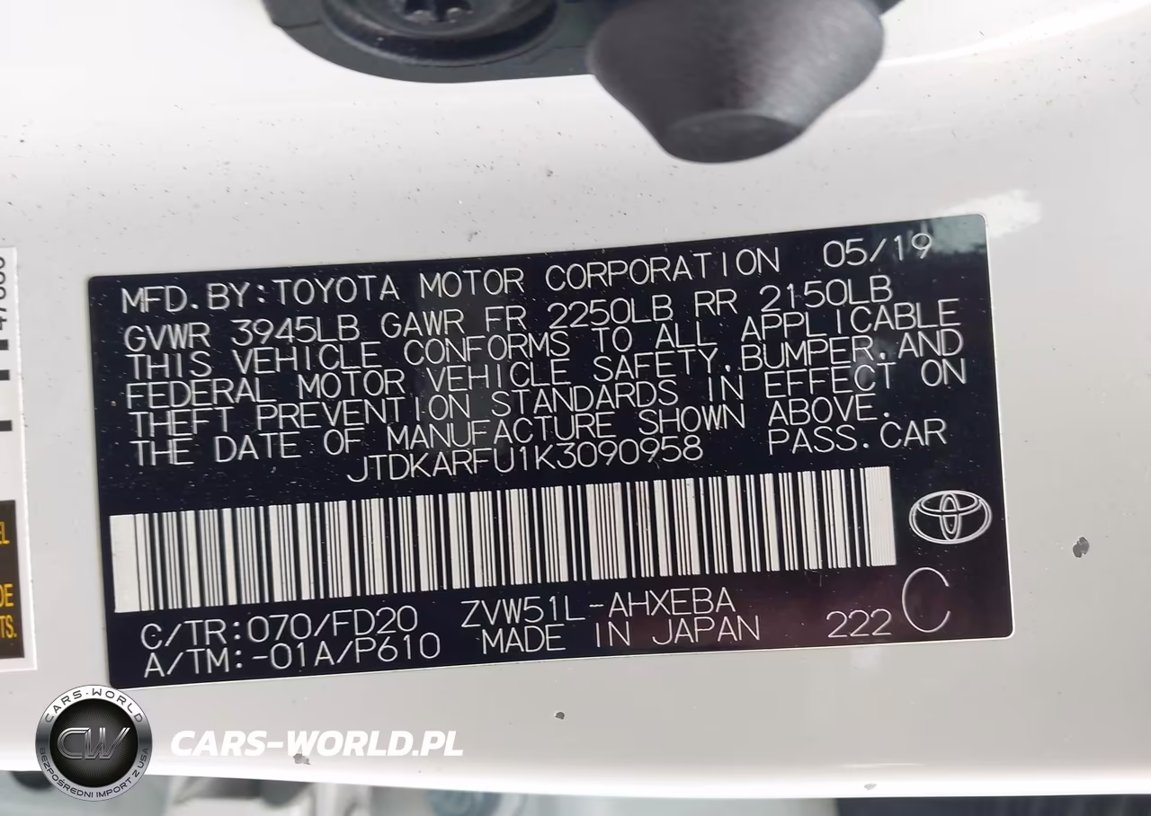 2019 Toyota Prius Le VIN:JTDKARFU1K3090958 - 9
