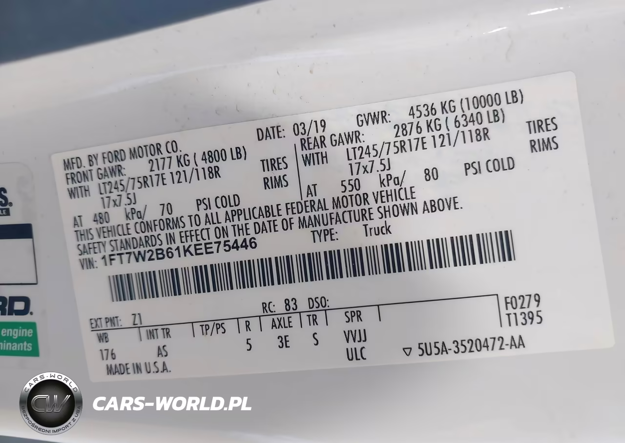 2019 Ford F-250 Xl VIN:1FT7W2B61KEE75446 - 9