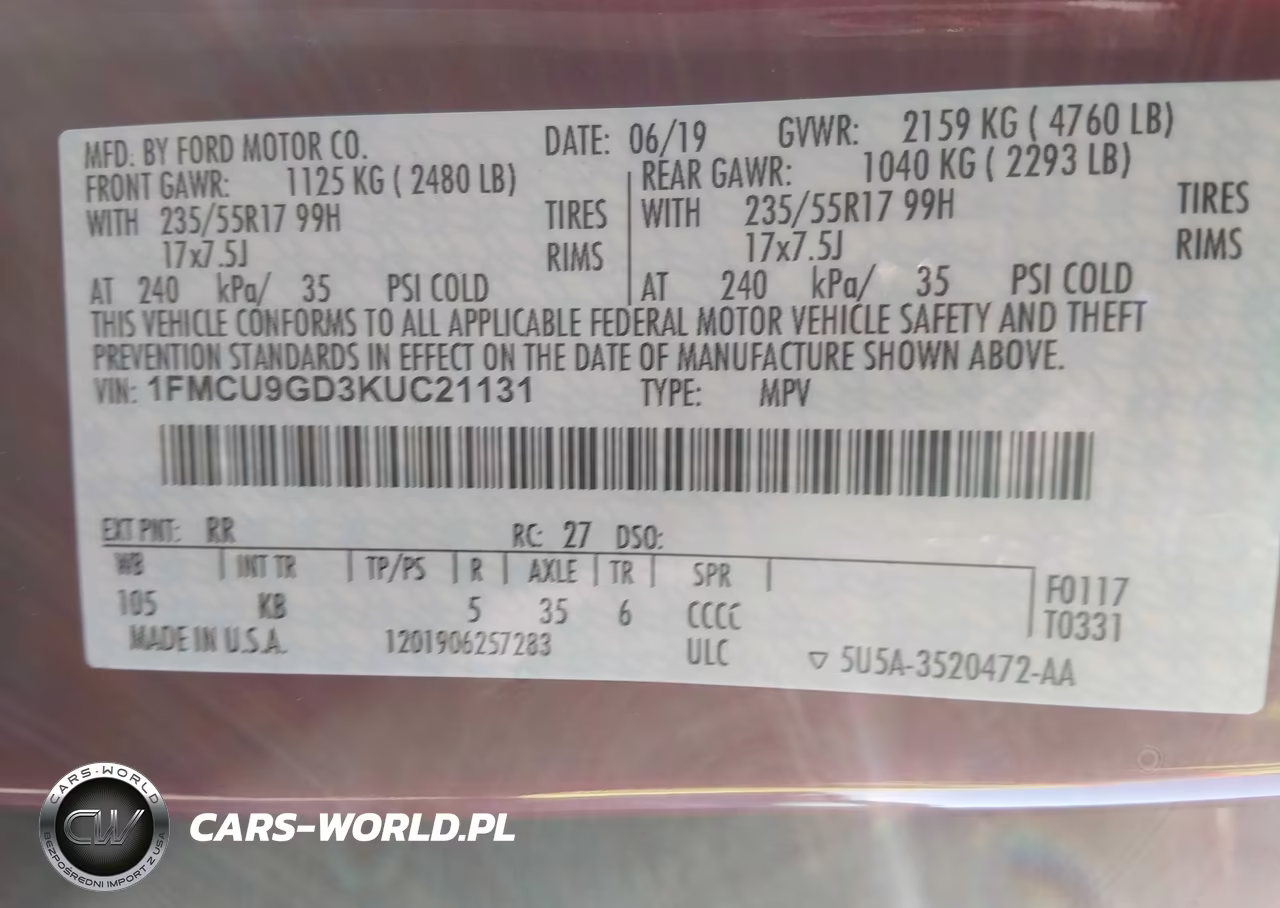 2019 Ford Escape Se VIN:1FMCU9GD3KUC21131 - 9