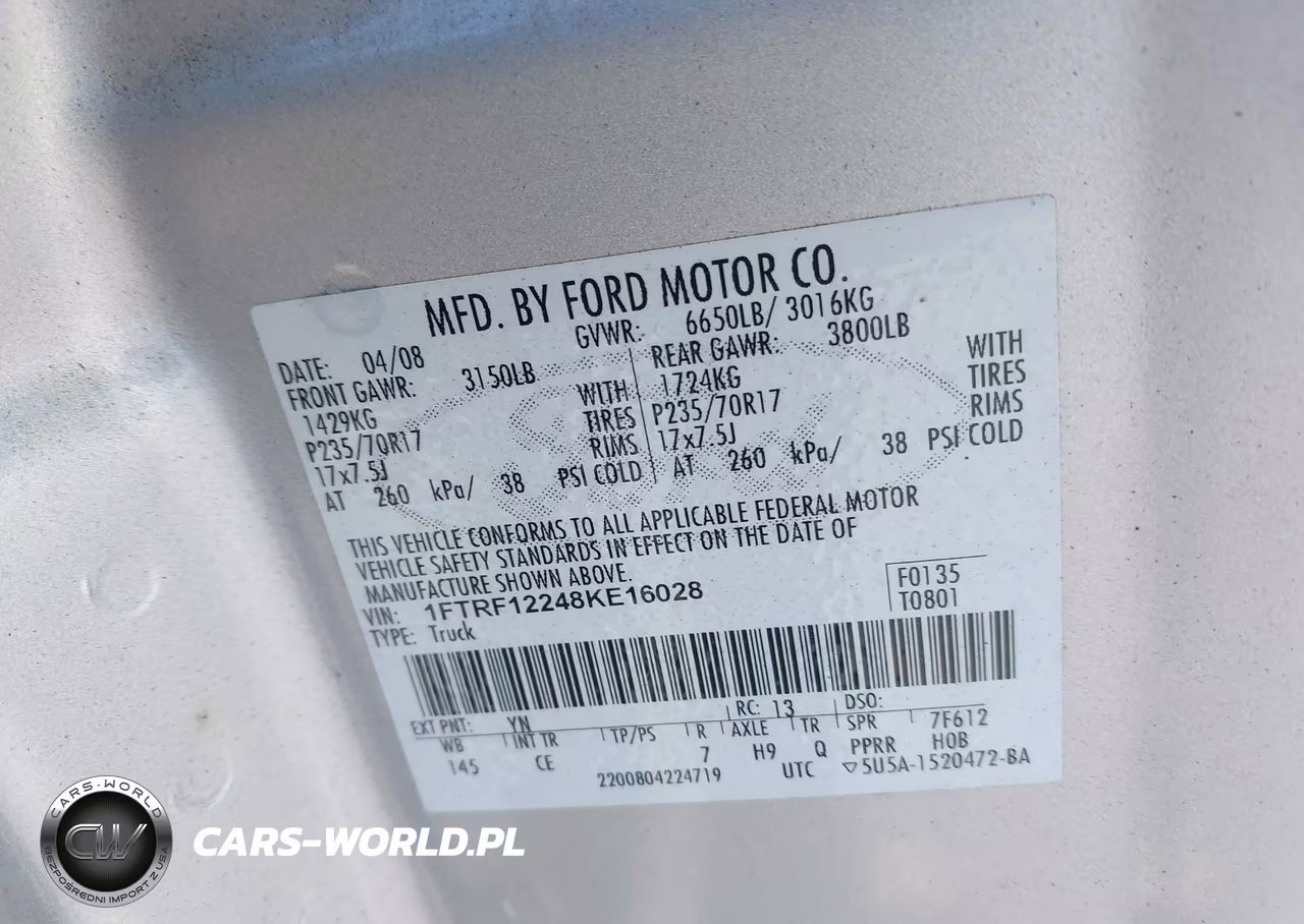 2008 Ford F-150 Stx-Xl-Xlt VIN:1FTRF12248KE16028 - 9