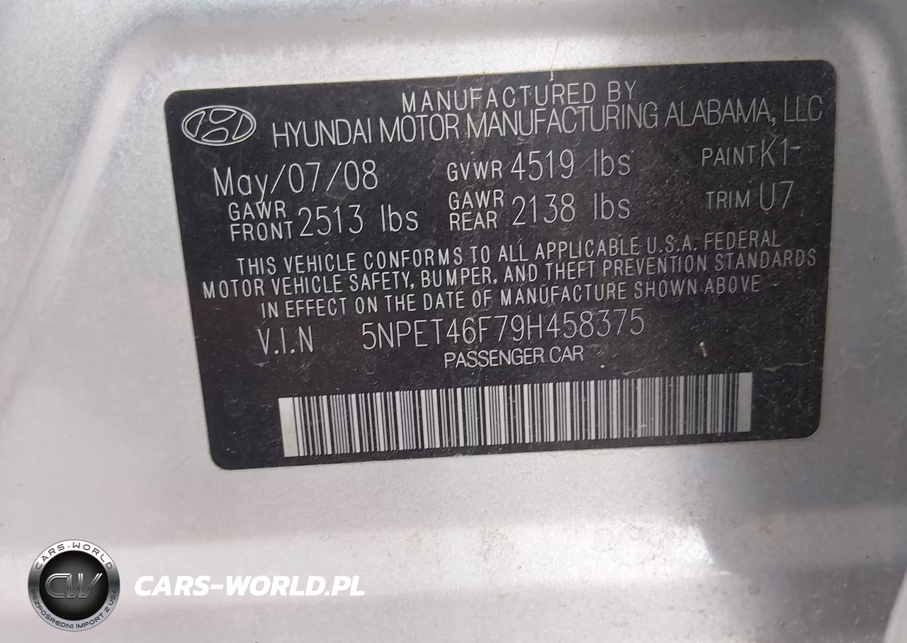 2009 Hyundai Sonata Gls V6 VIN:5NPET46F79H458375 - 9