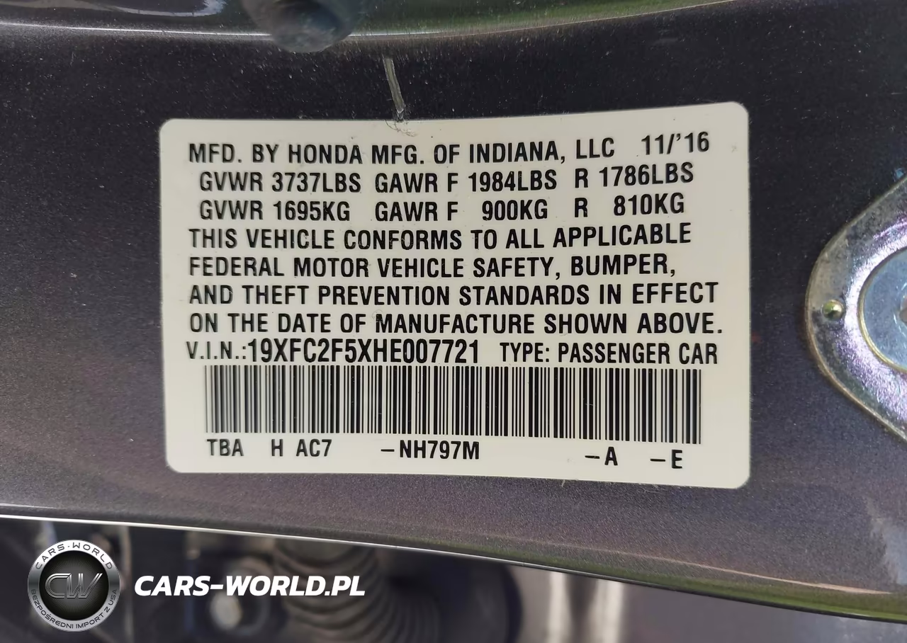 2017 Honda Civic Lx VIN:19XFC2F5XHE007721 - 9