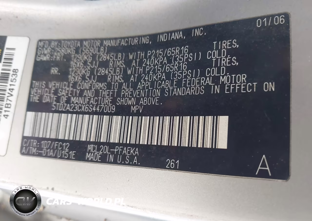 2006 Toyota Sienna Le VIN:5TDZA23CX6S447009 - 9