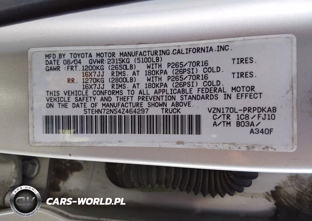 2004 Toyota Tacoma Base V6 VIN:5TEHN72N54Z464297 - 9