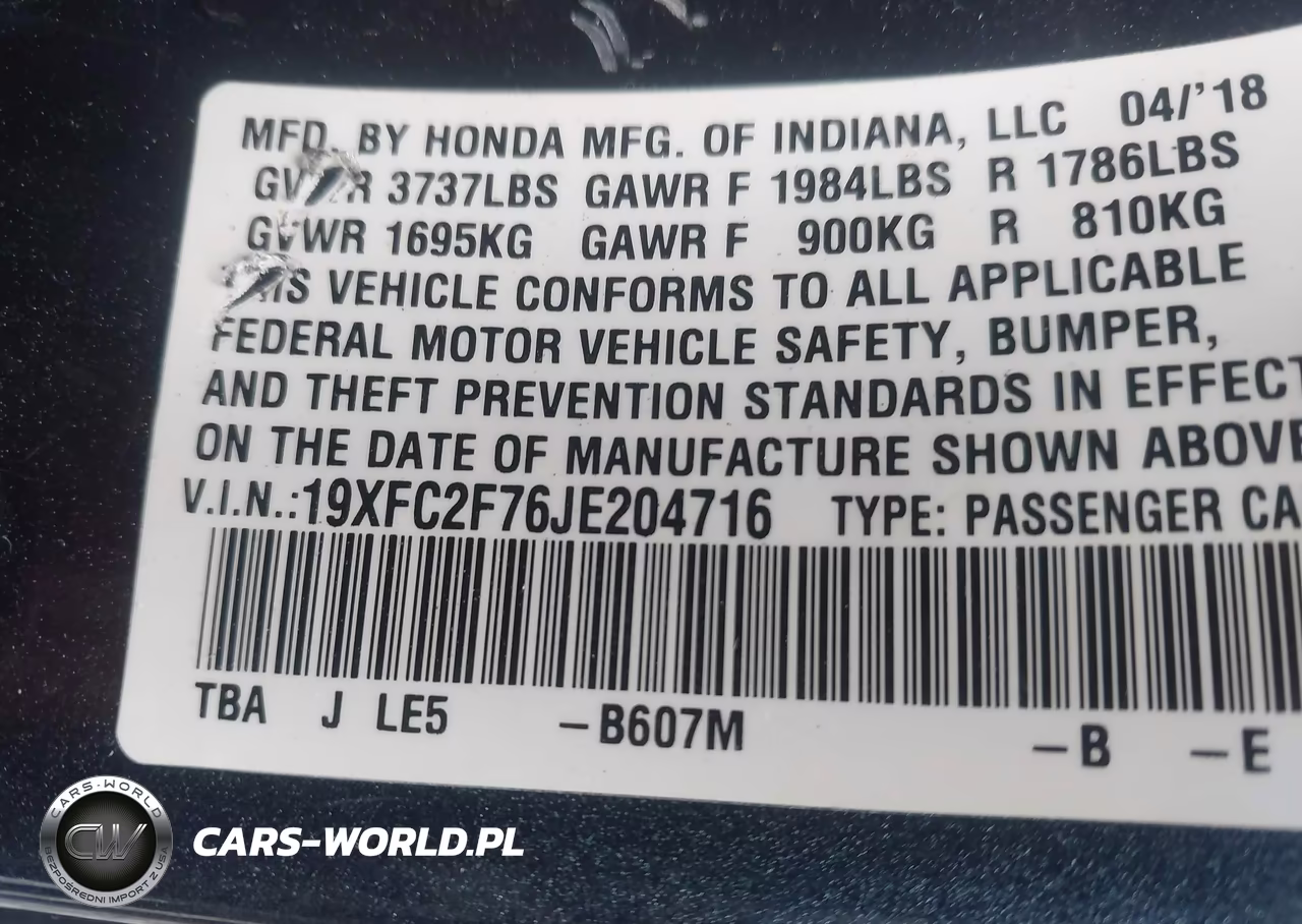 2018 Honda Civic Ex VIN:19XFC2F76JE204716 - 9