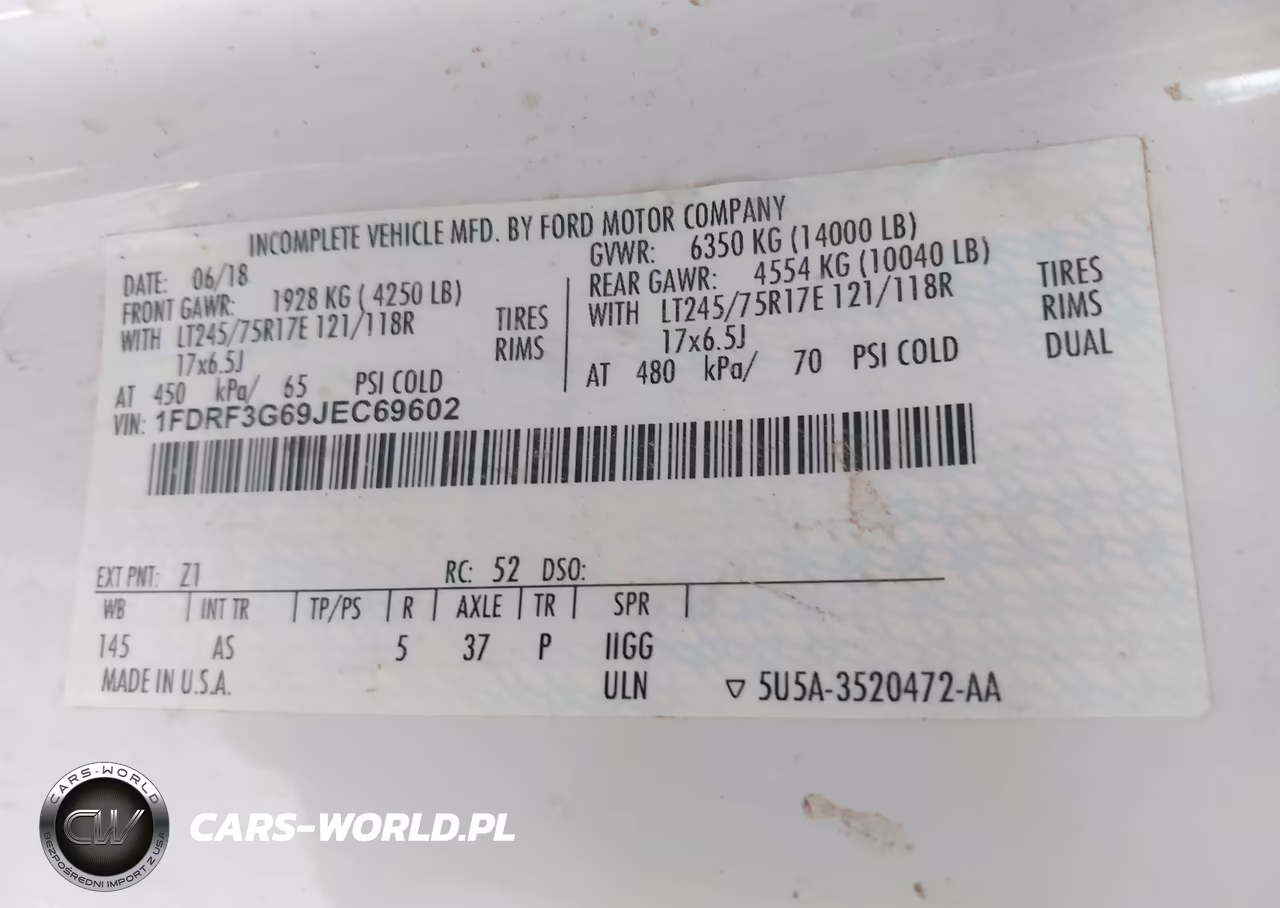 2018 Ford F-350 Chassis Xl VIN:1FDRF3G69JEC69602 - 9