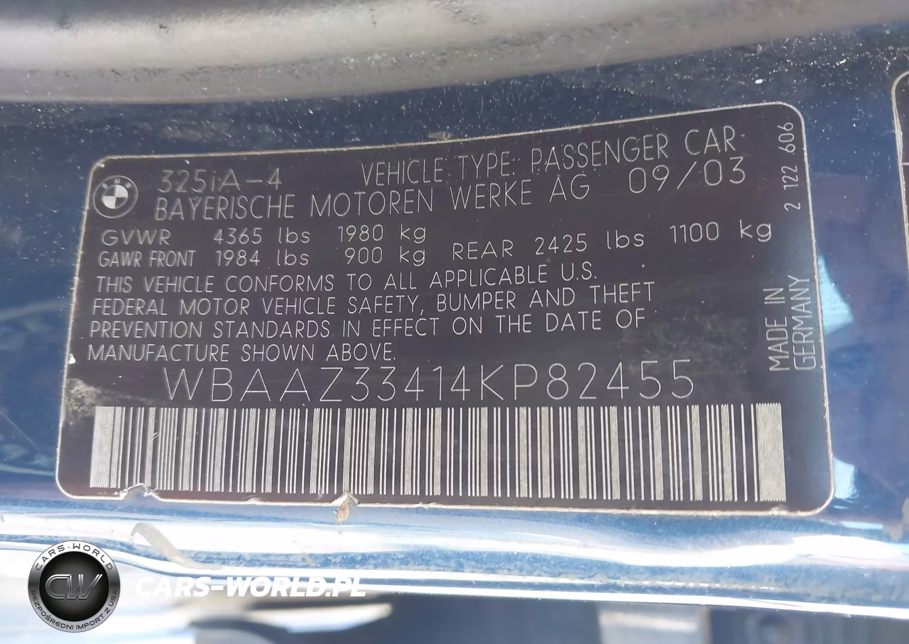 2004 BMW 325I VIN:WBAAZ33414KP82455 - 9