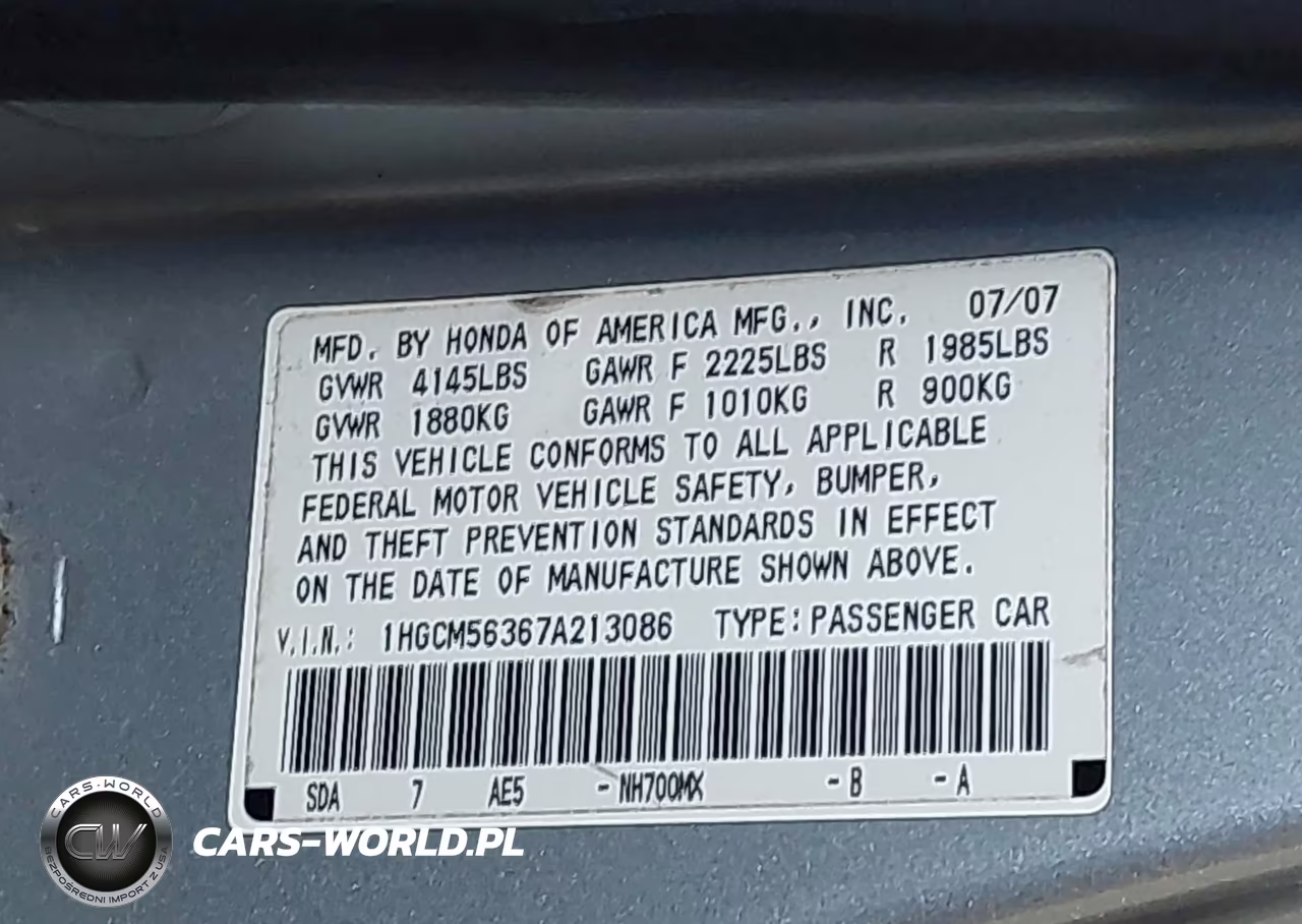 2007 Honda Accord 2.4 Se VIN:1HGCM56367A213086 - 9