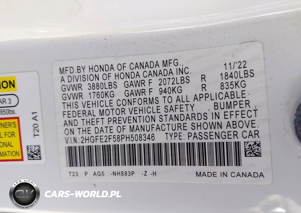 2023 Honda Civic Sport VIN:2HGFE2F58PH508346 - 9