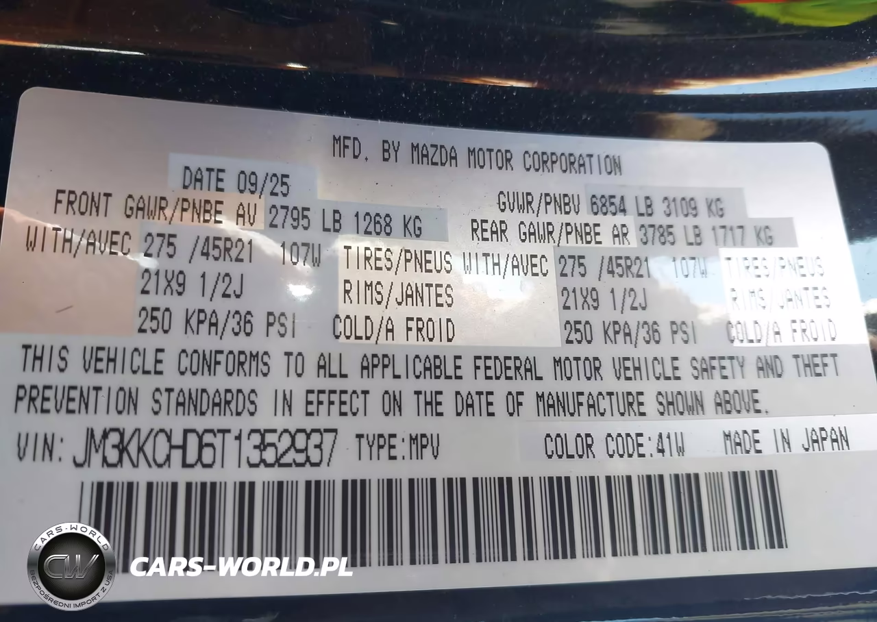 2026 Mazda Cx-90 3.3 Turbo Premium Sport VIN:JM3KKCHD6T1352937 - 9