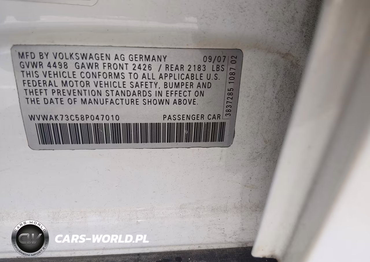 2008 Volkswagen Passat Komfort VIN:WVWAK73C58P047010 - 9