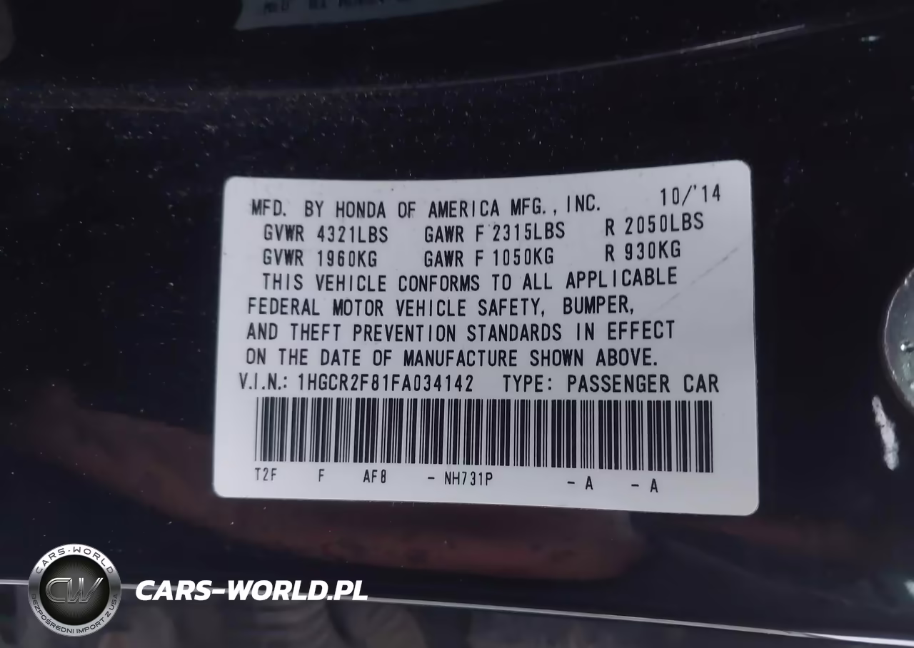 2015 Honda Accord Ex-L VIN:1HGCR2F81FA034142 - 9