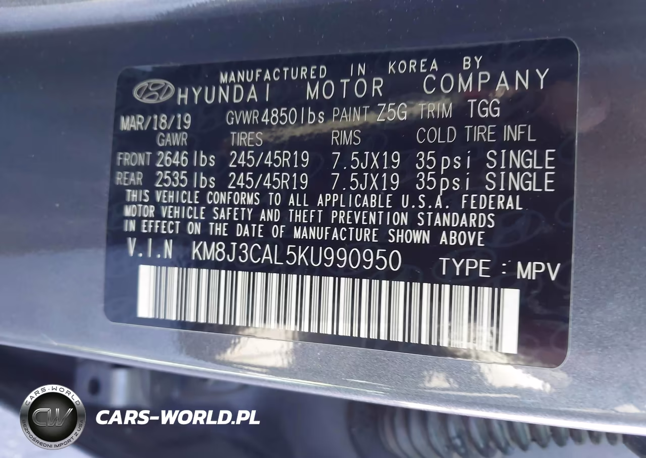 2019 Hyundai Tucson Sport VIN:KM8J3CAL5KU990950 - 9