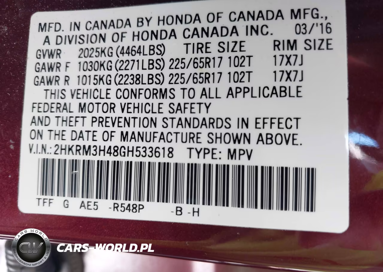 2016 Honda Cr-V Se VIN:2HKRM3H48GH533618 - 9