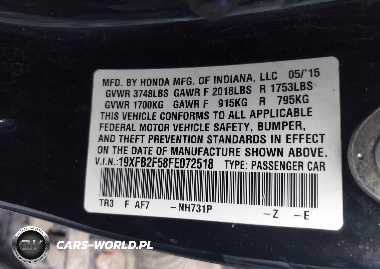 2015 Honda Civic Lx VIN:19XFB2F58FE072518 - 9