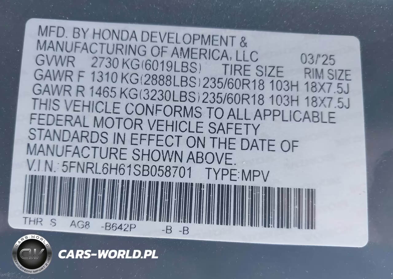 2025 Honda Odyssey Ex-L VIN:5FNRL6H61SB058701 - 9