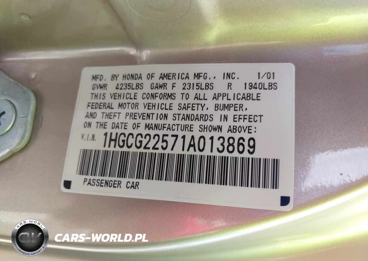2001 Honda Accord 3.0 Ex VIN:1HGCG22571A013869 - 9