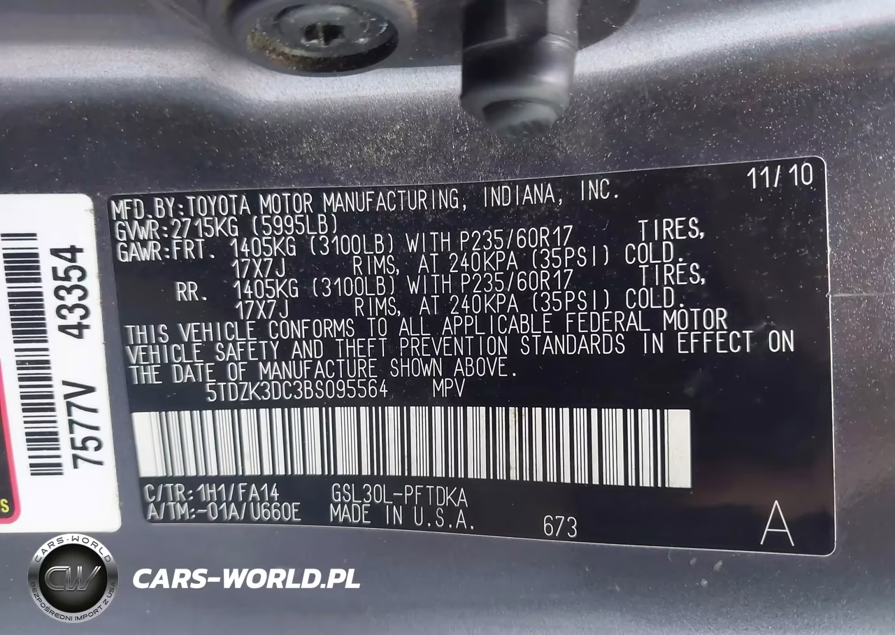 2011 Toyota Sienna Base V6 VIN:5TDZK3DC3BS095564 - 9