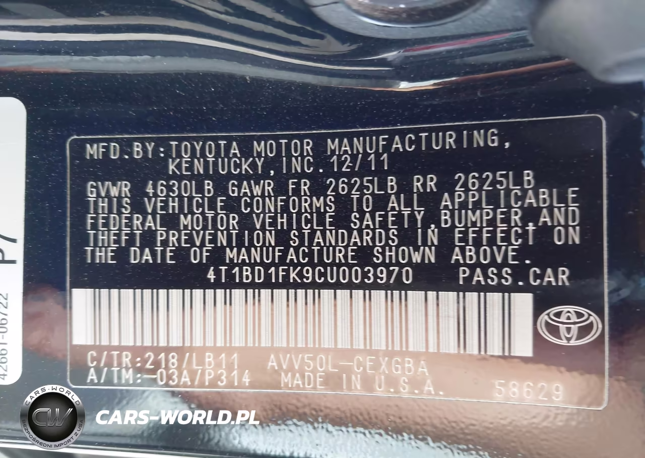2012 Toyota Camry Hybrid Xle VIN:4T1BD1FK9CU003970 - 9