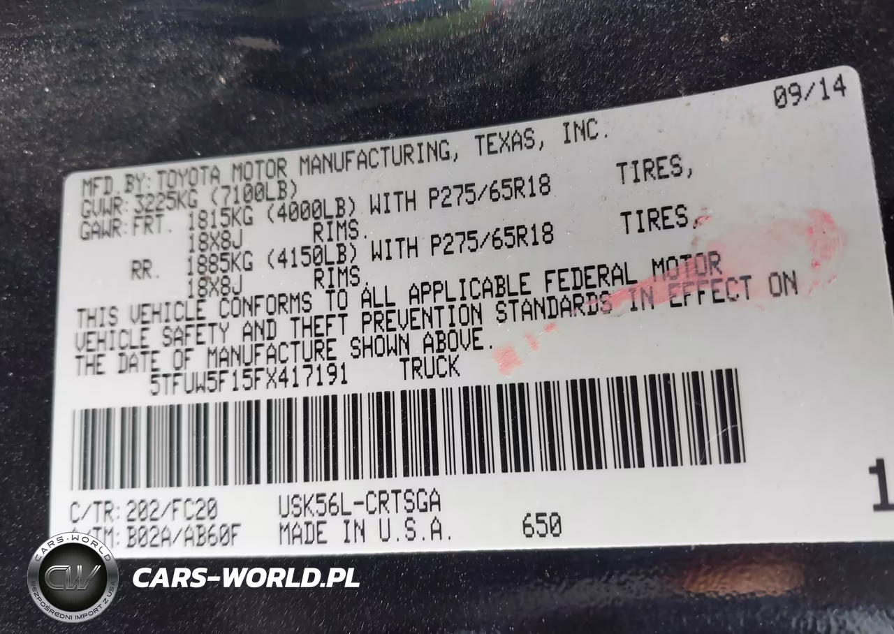 2015 Toyota Tundra Sr5 5.7L V8 VIN:5TFUW5F15FX417191 - 9