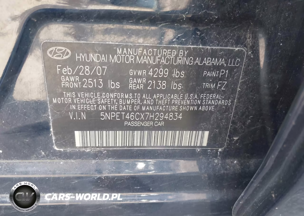 2007 Hyundai Sonata Gls VIN:5NPET46CX7H294834 - 9