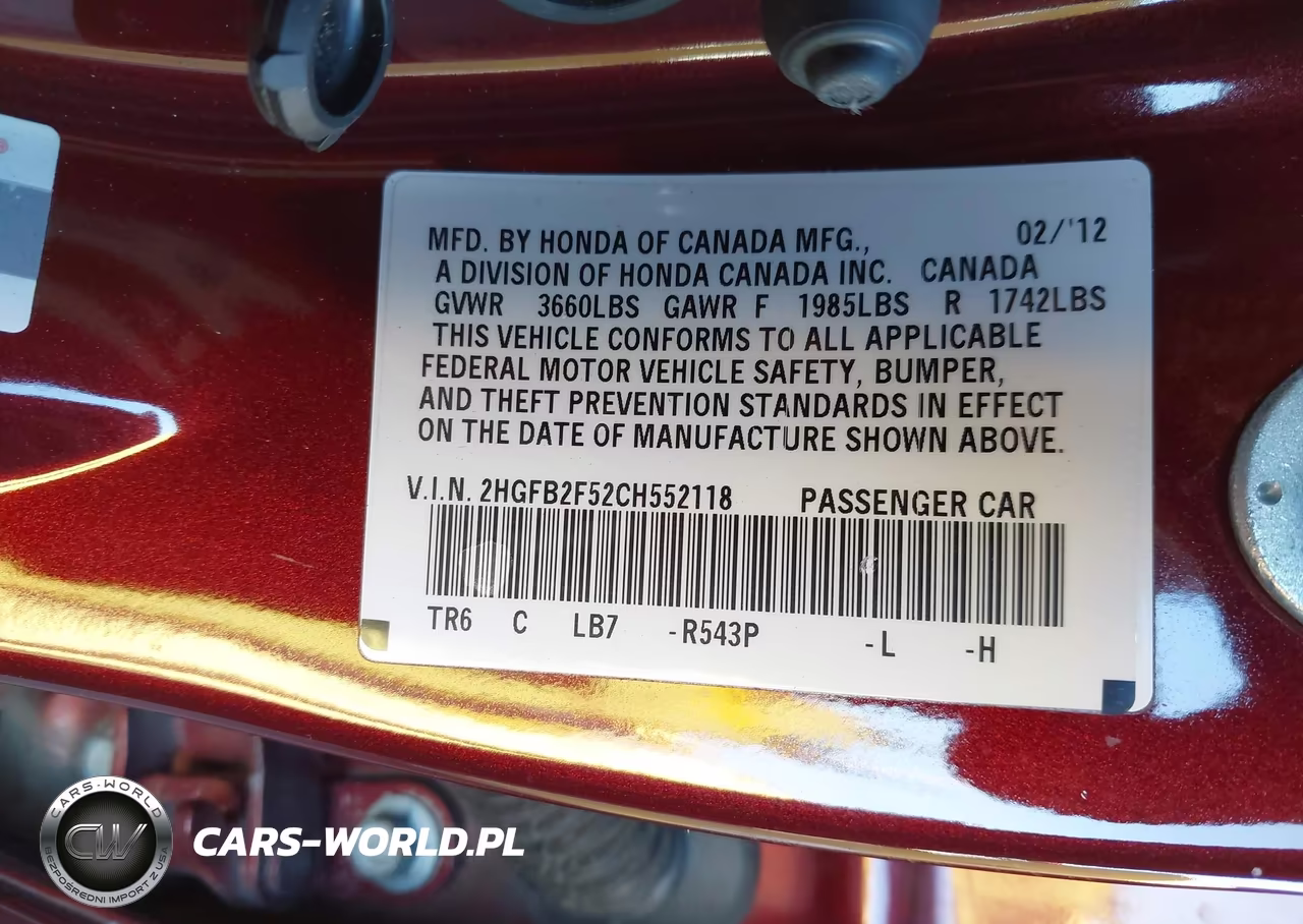 2012 Honda Civic Lx VIN:2HGFB2F52CH552118 - 9