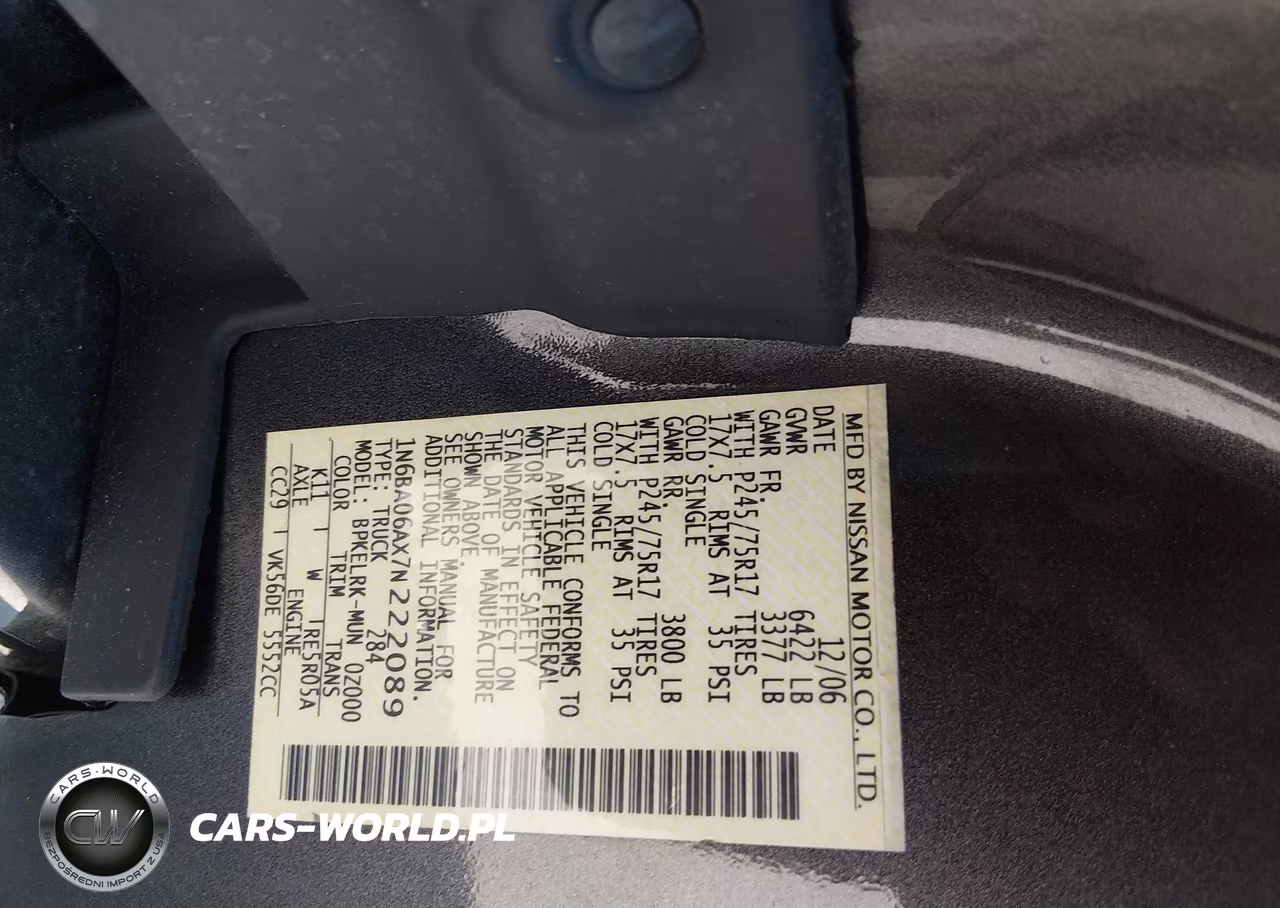 2007 Nissan Titan Xe VIN:1N6BA06AX7N222089 - 9