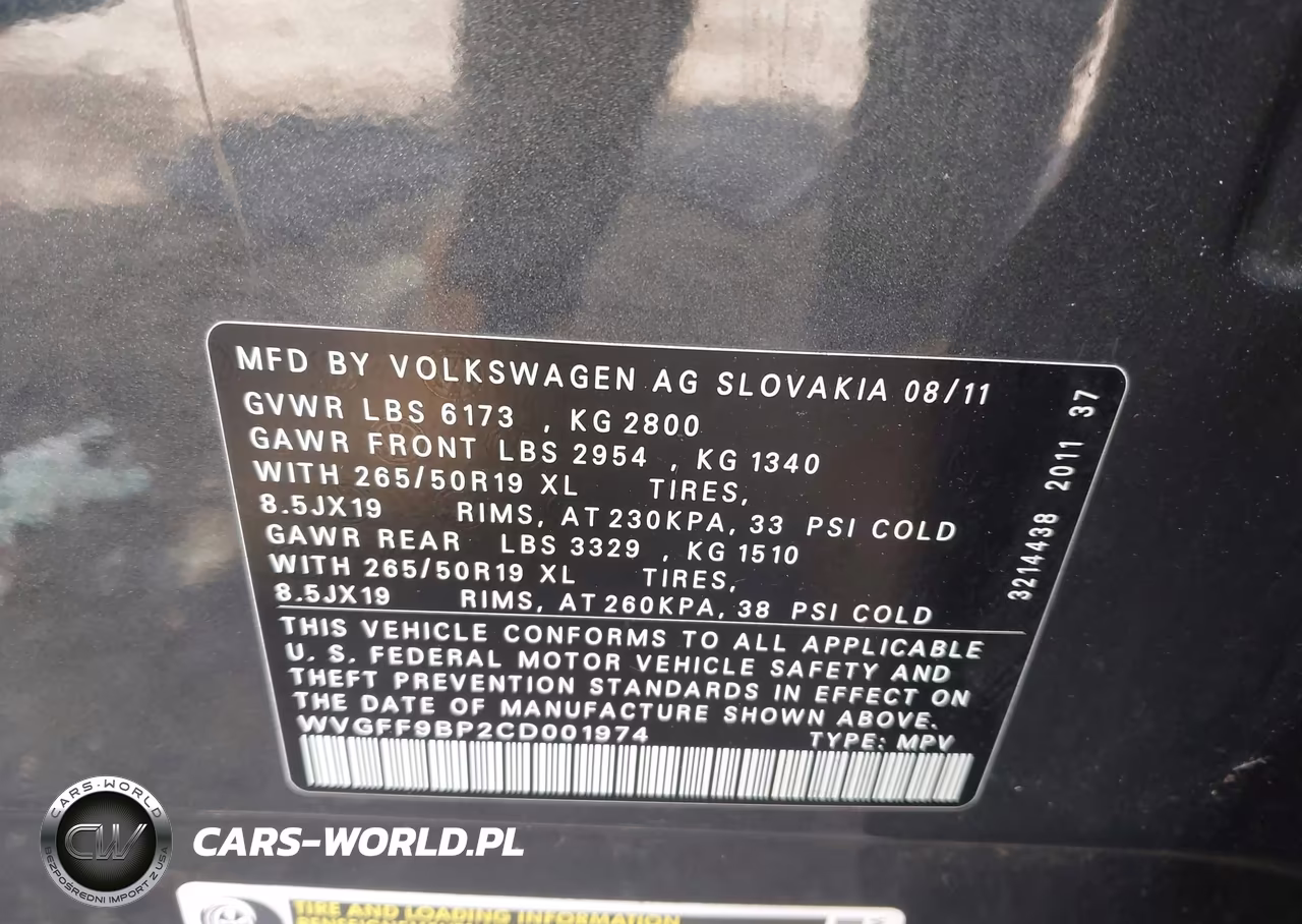 2012 Volkswagen Touareg Vr6 Lux VIN:WVGFF9BP2CD001974 - 9