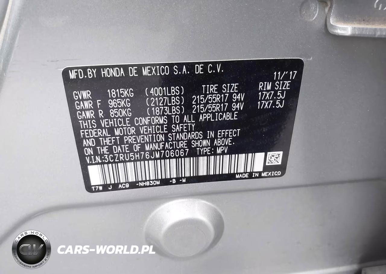 2018 Honda Hr-V Ex-L VIN:3CZRU5H76JM706067 - 9