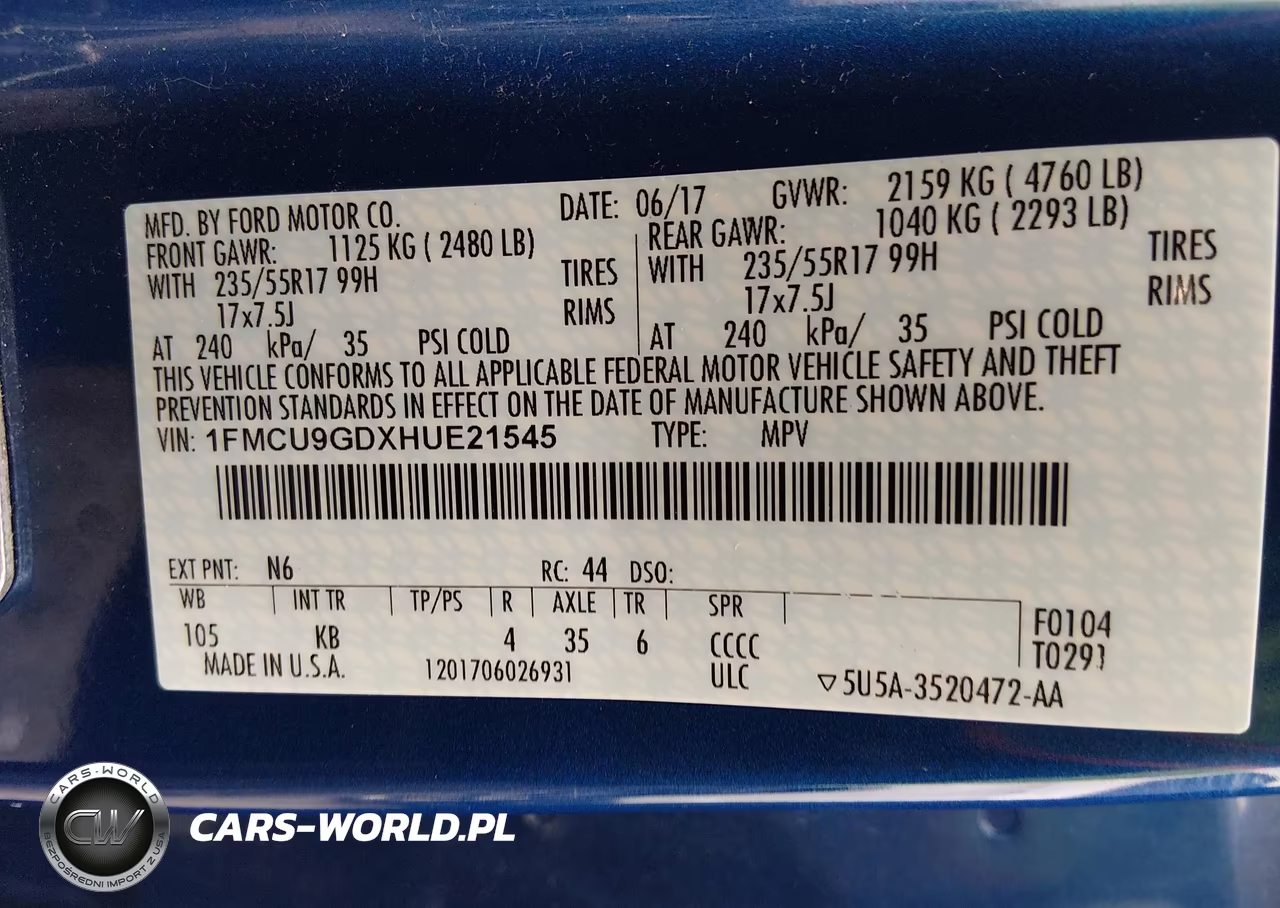 2017 Ford Escape Se VIN:1FMCU9GDXHUE21545 - 9