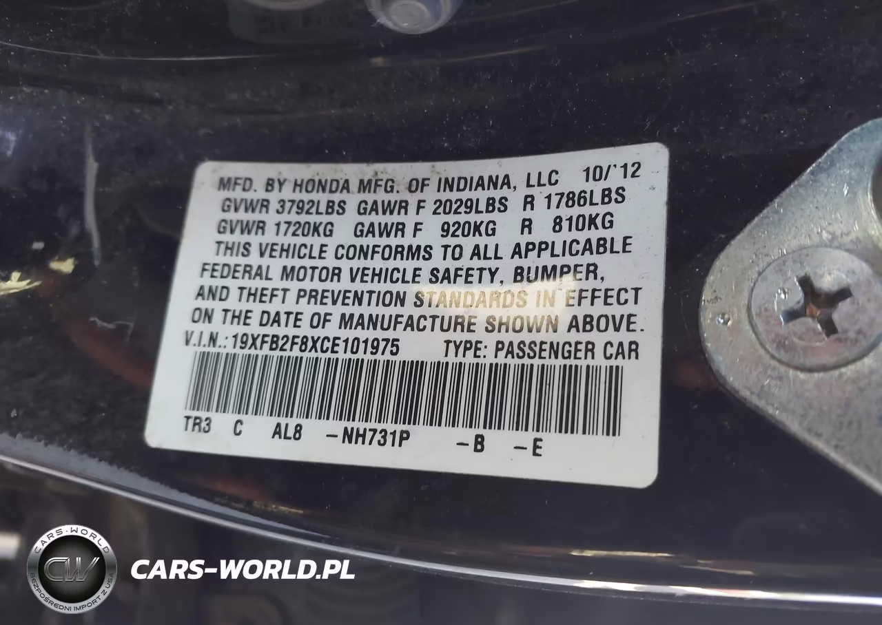 2012 Honda Civic Ex VIN:19XFB2F8XCE101975 - 9