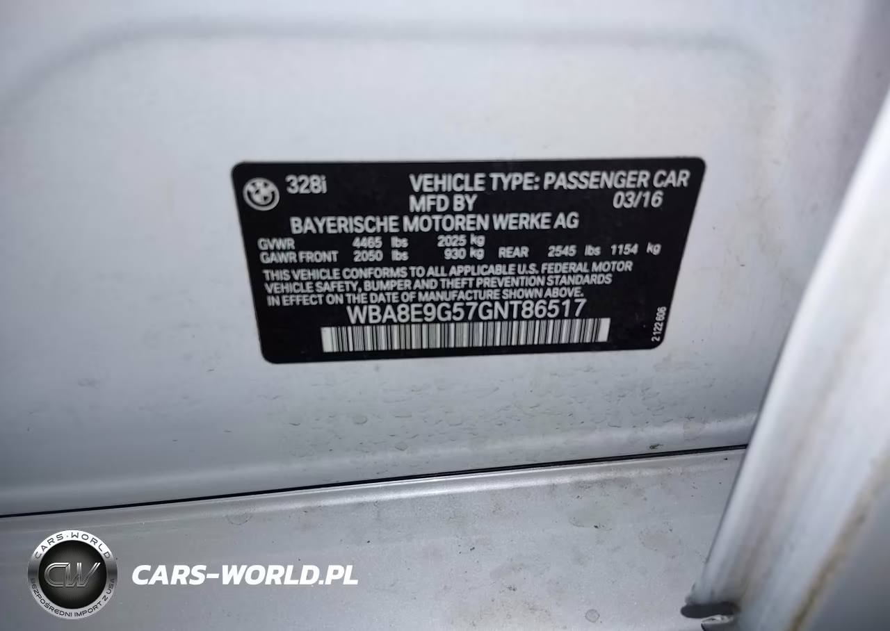 2016 BMW 328I VIN:WBA8E9G57GNT86517 - 9