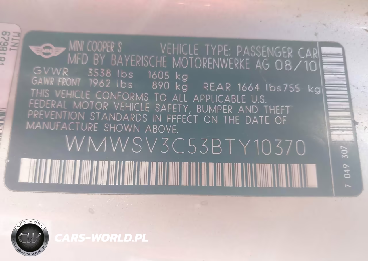 2011 Mini Cooper S VIN:WMWSV3C53BTY10370 - 9