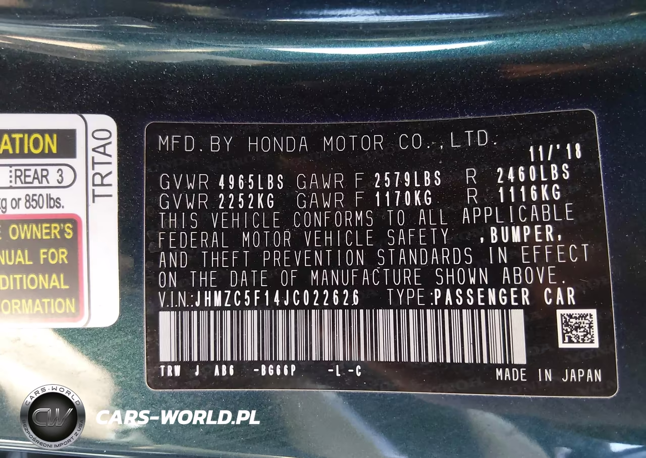 2018 Honda Clarity Plug-In Hybrid VIN:JHMZC5F14JC022626 - 9