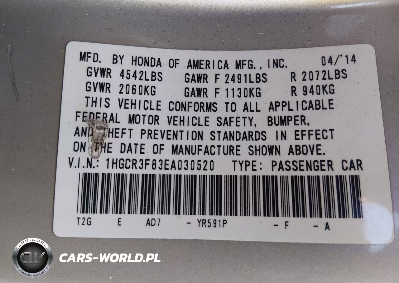 2014 Honda Accord Ex-L V-6 VIN:1HGCR3F83EA030520 - 9