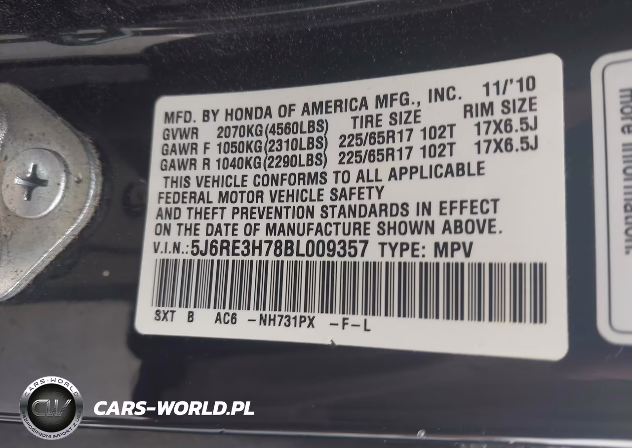 2011 Honda Cr-V Ex-L VIN:5J6RE3H78BL009357 - 9