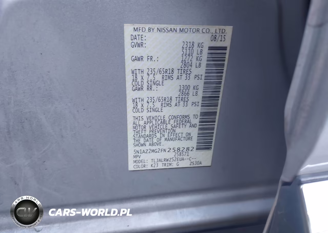 2015 Nissan Murano Sl VIN:5N1AZ2MG2FN258282 - 9