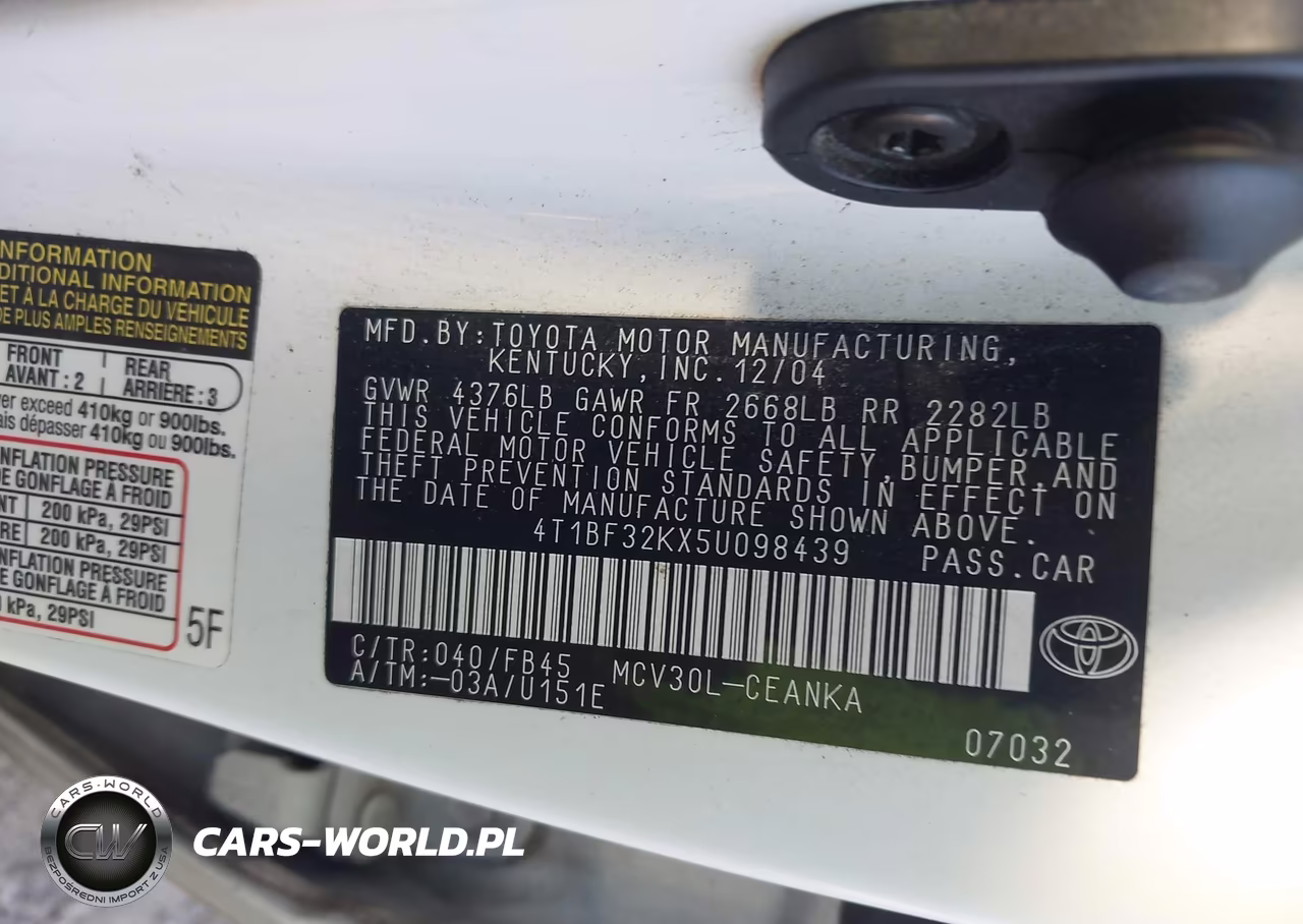 2005 TOYOTA CAMRY LE VIN:4T1BF32KX5U098439 - 9