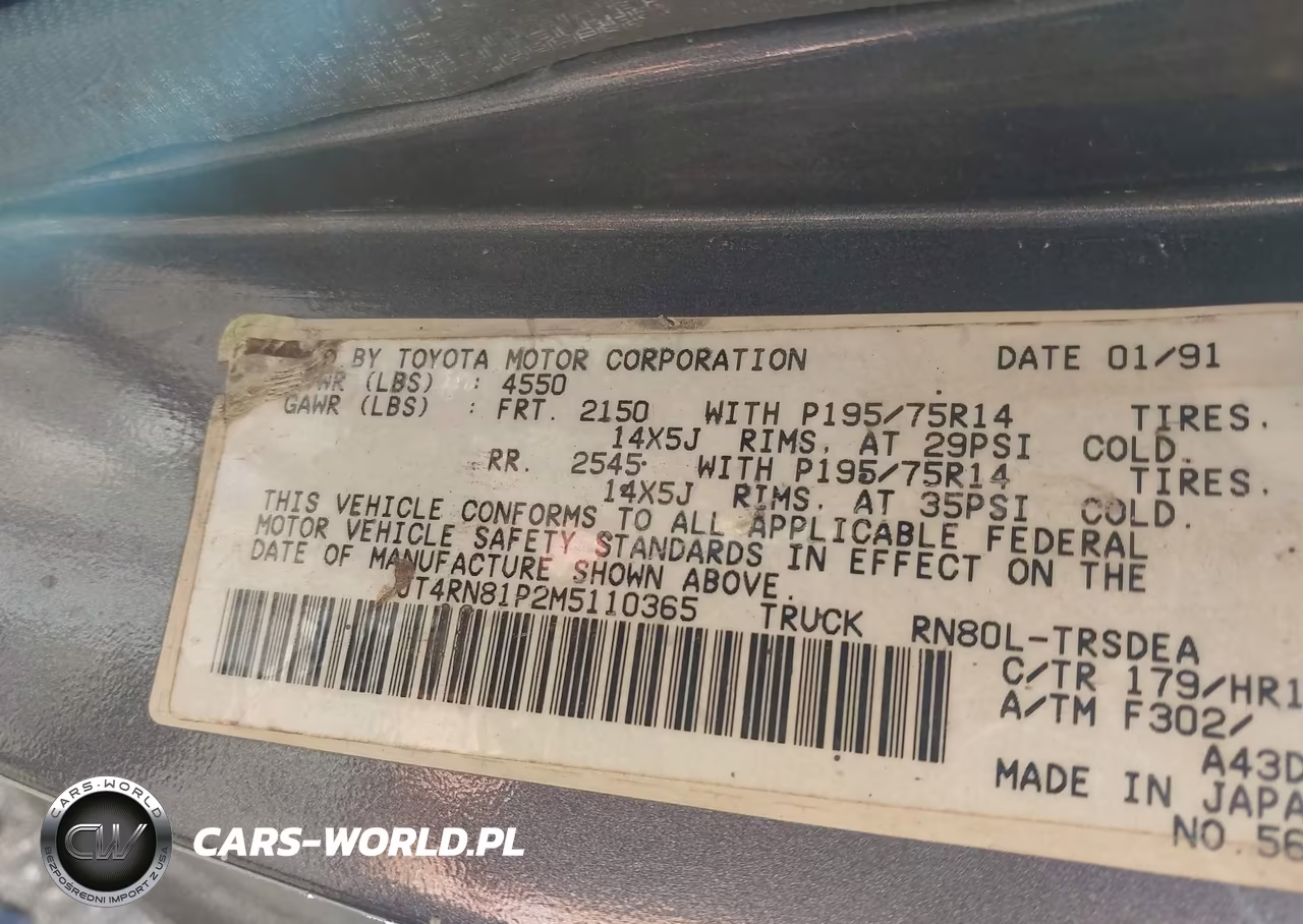 1991 Toyota Pickup 1-2 Ton Sht Wheelbase Dlx VIN:JT4RN81P2M5110365 - 9