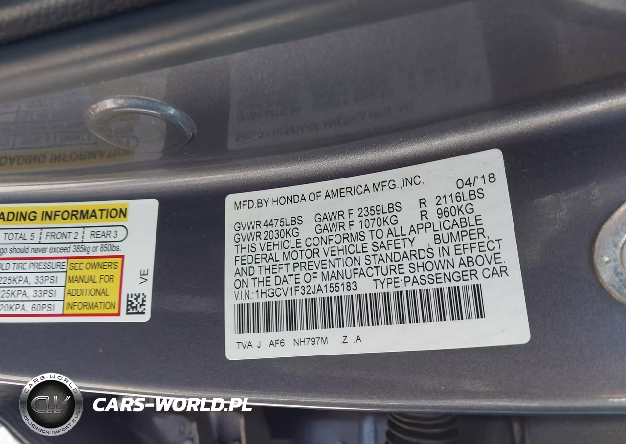 2018 Honda Accord Sport VIN:1HGCV1F32JA155183 - 9