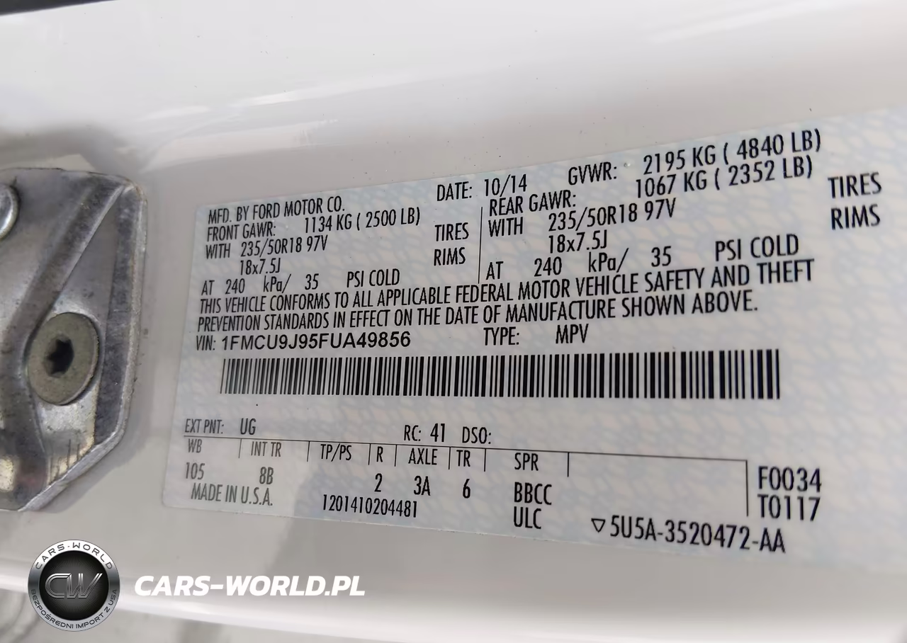 2015 Ford Escape Titanium VIN:1FMCU9J95FUA49856 - 9