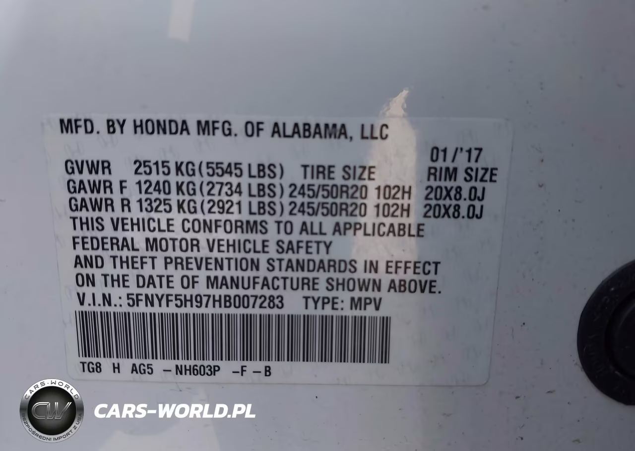 2017 Honda Pilot VIN:5FNYF5H97HB007283 - 9