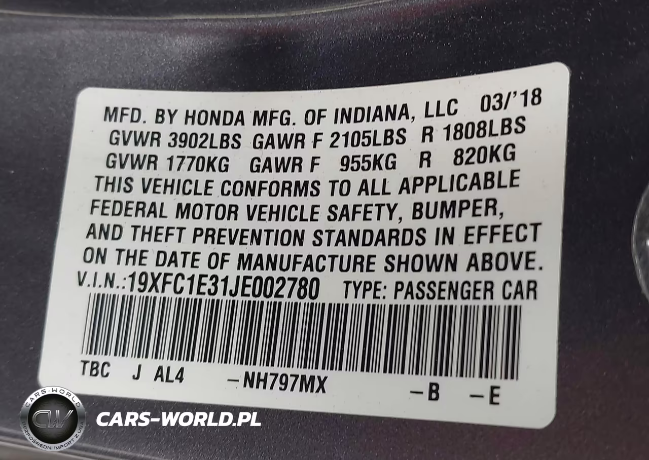 2018 Honda Civic Ex-T VIN:19XFC1E31JE002780 - 9