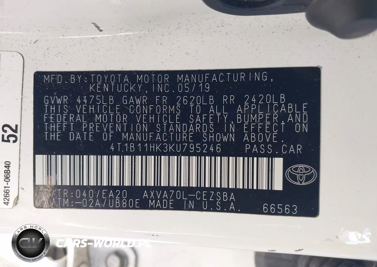 2019 Toyota Camry Se VIN:4T1B11HK3KU795246 - 9