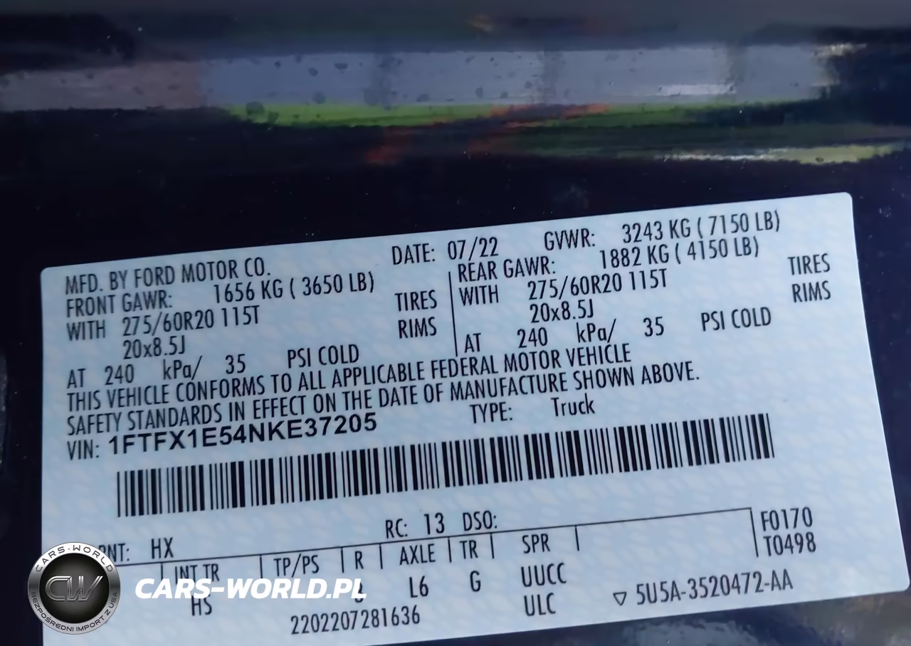 2022 Ford F-150 Lariat VIN:1FTFX1E54NKE37205 - 9
