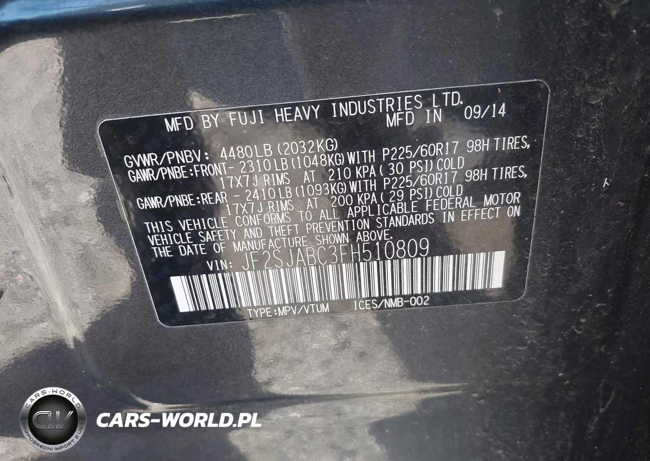 2015 Subaru Forester 2.5I VIN:JF2SJABC3FH510809 - 9