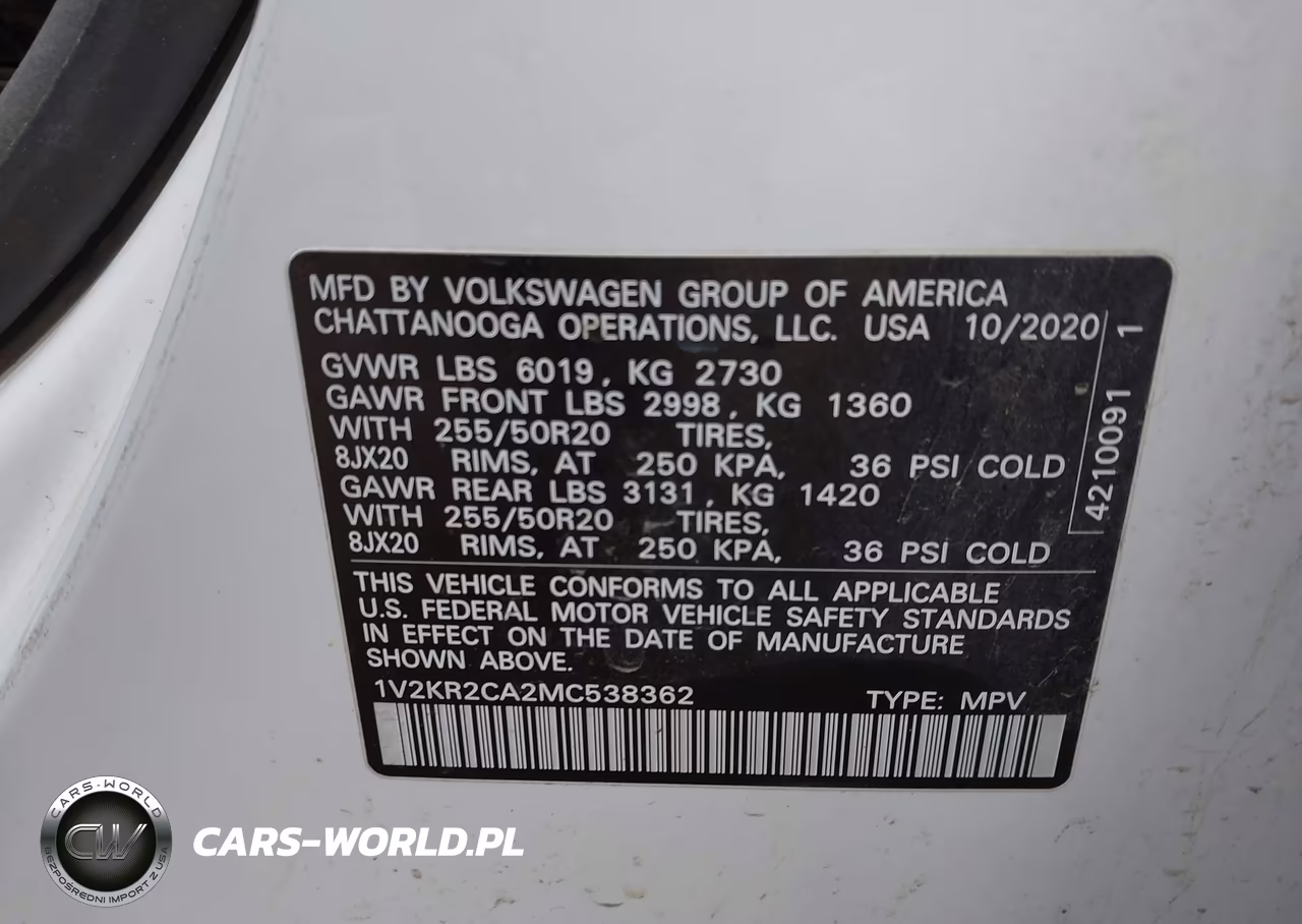 2021 Volkswagen Atlas 3.6L V6 Se W-Technology VIN:1V2KR2CA2MC538362 - 9
