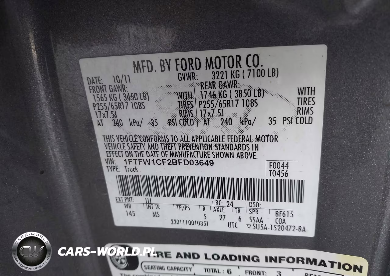 2011 Ford F-150 Xlt VIN:1FTFW1CF2BFD03649 - 9