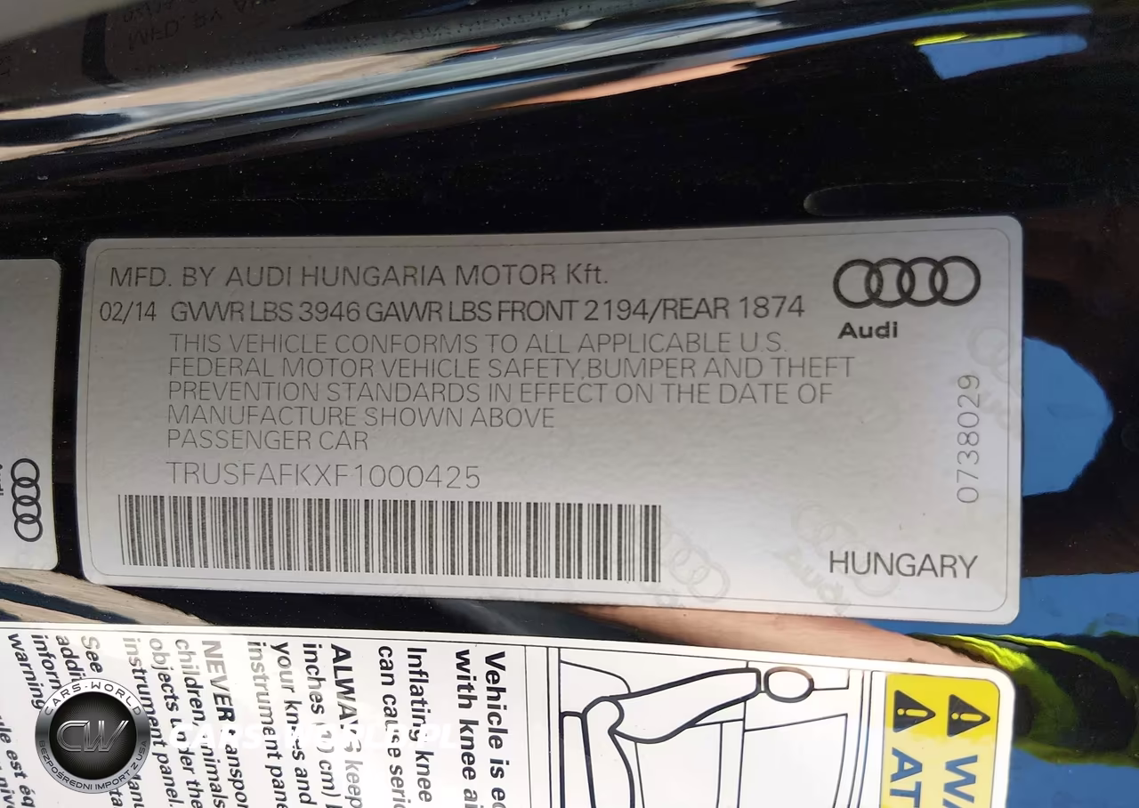 2015 Audi Tt 2.0T VIN:TRUSFAFKXF1000425 - 9