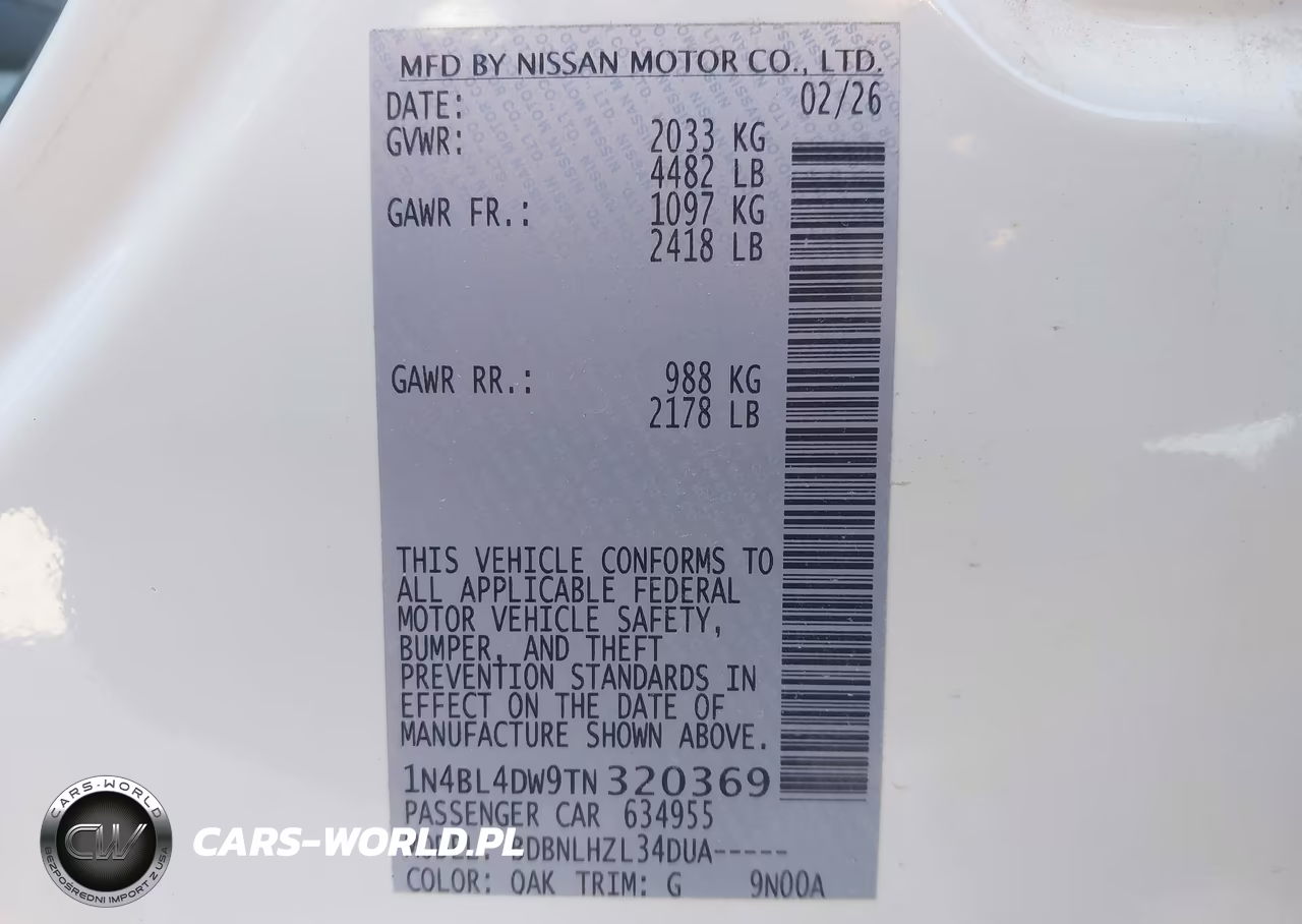 2026 Nissan Altima Sv Awd VIN:1N4BL4DW9TN320369 - 9